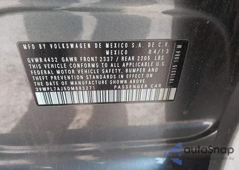 2013 Volkswagen Jetta Sportwagen 2.0L Tdi z USA, uszkodzony, nr VIN 3VWPL7AJ5DM683271